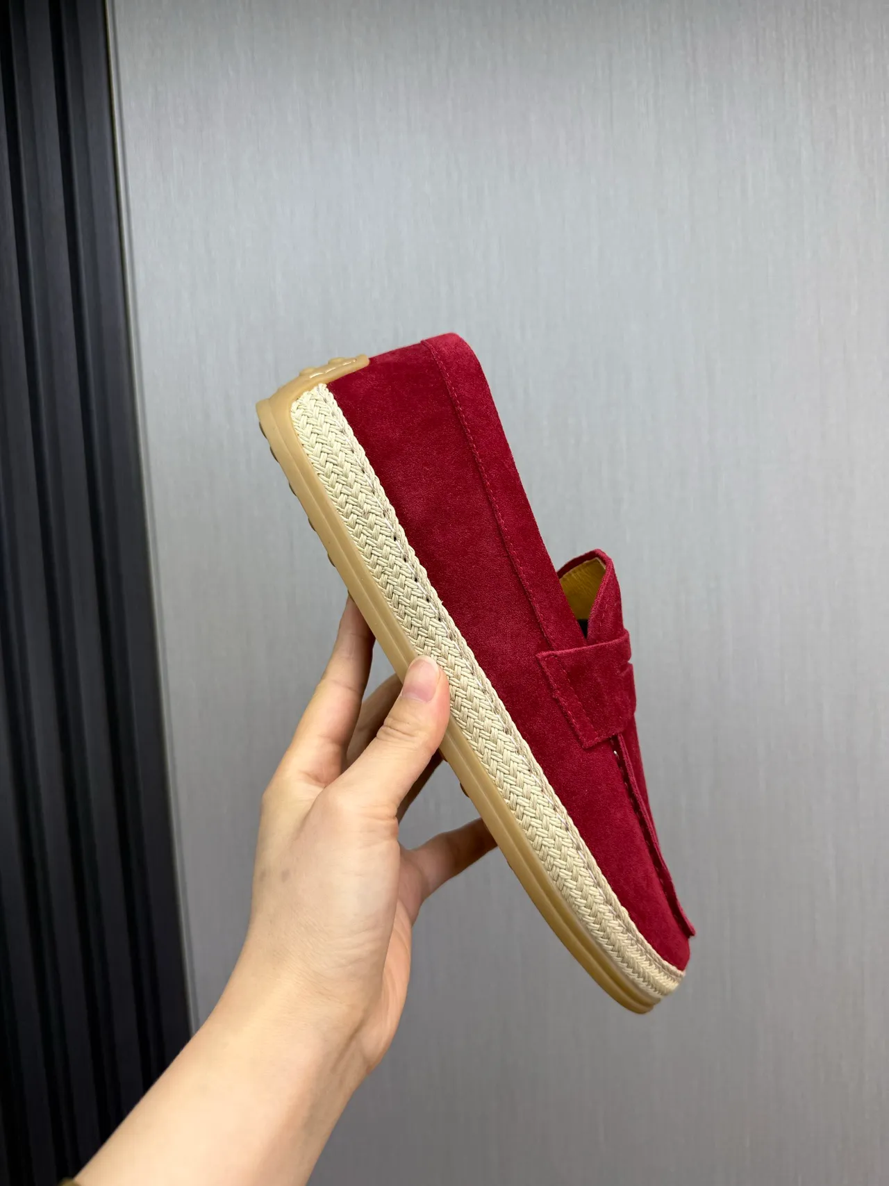 Burgundy Beige Suede Upper Penny Strap Loafer 7