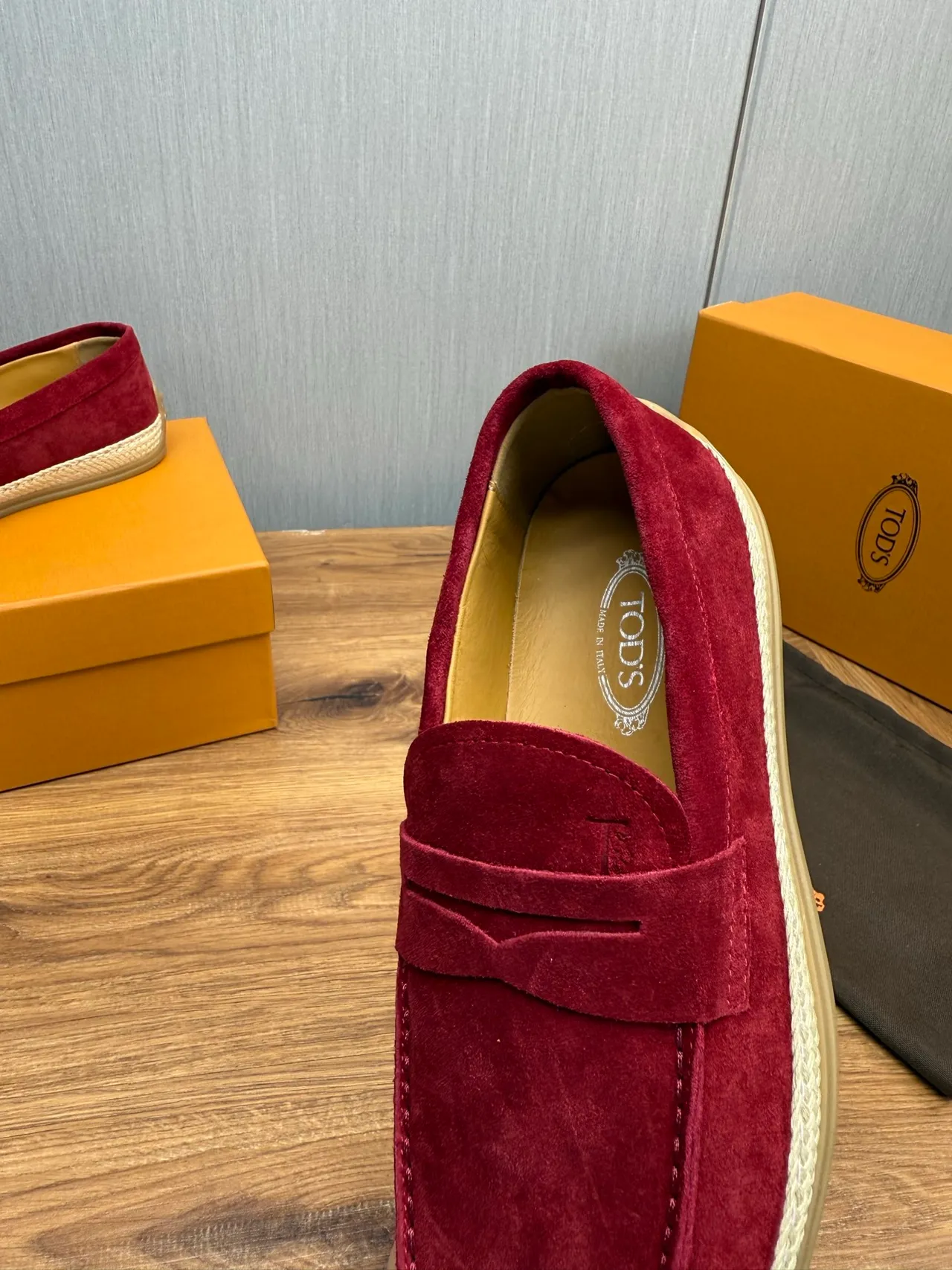 Burgundy Beige Suede Upper Penny Strap Loafer 8