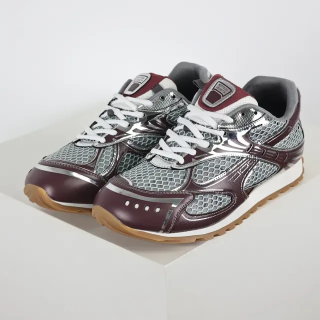 Burgundy Silver Layered Synthetic Cage Hexagonal Mesh Panels Sneakers 2