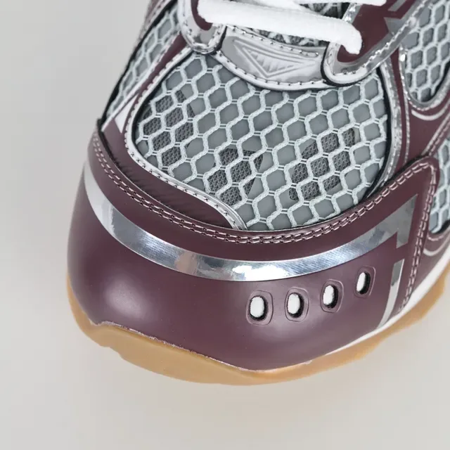Burgundy Silver Layered Synthetic Cage Hexagonal Mesh Panels Sneakers 5