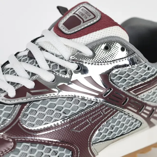 Burgundy Silver Layered Synthetic Cage Hexagonal Mesh Panels Sneakers 6