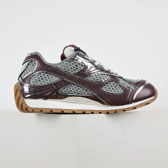 Burgundy Silver Layered Synthetic Cage Hexagonal Mesh Panels Sneakers 7