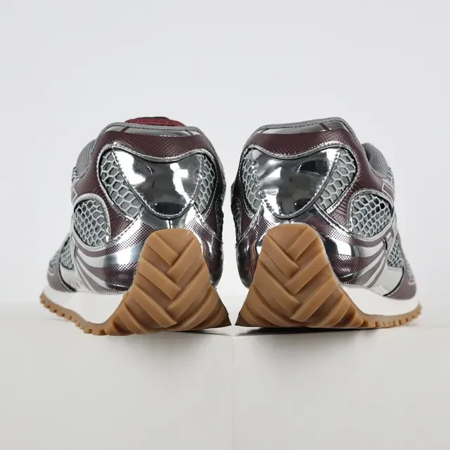 Burgundy Silver Layered Synthetic Cage Hexagonal Mesh Panels Sneakers 8