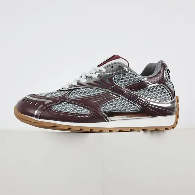 Burgundy Silver Layered Synthetic Cage Hexagonal Mesh Panels Sneakers 9