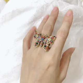 Butterfly-Shaped Multicolor Rhinestone Gold-Tone Ring
