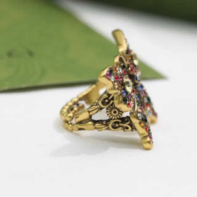 Butterfly-Shaped Multicolor Rhinestone Gold-Tone Ring 5