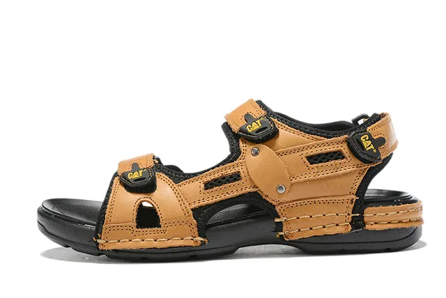 CAT Sandalias Casual Marrón, Negro, Tan Cuero Superior Suela de Goma 2