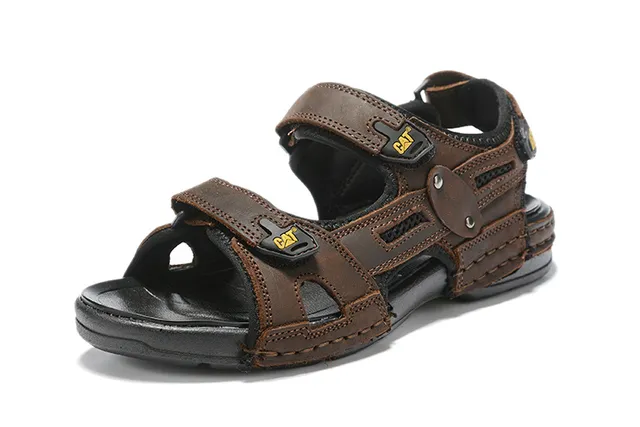 CAT Sandalias Casual Marrón, Negro, Tan Cuero Superior Suela de Goma 15