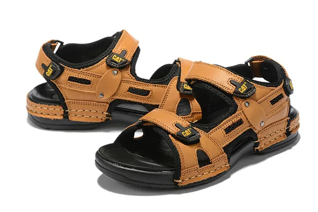 CAT Sandalias Casual Marrón, Negro, Tan Cuero Superior Suela de Goma 18