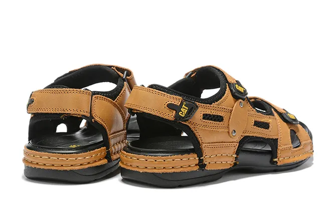 CAT Sandalias Casual Marrón, Negro, Tan Cuero Superior Suela de Goma 19