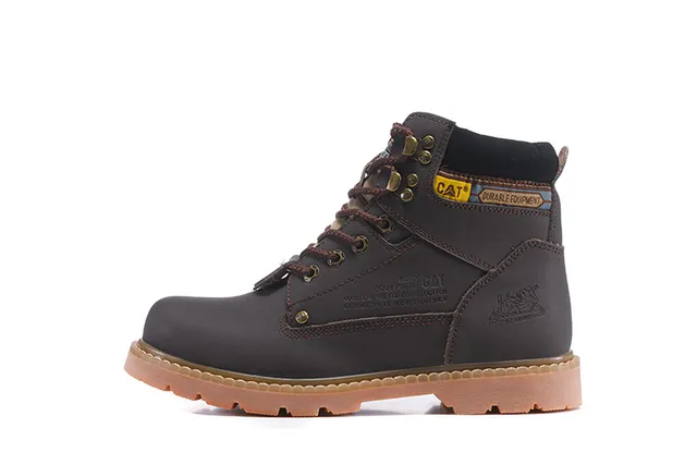 CAT Durable Equipment Brown Leather Work Boots 14