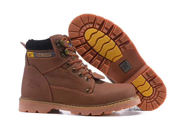 CAT Durable Equipment Brown Leather Work Boots 17
