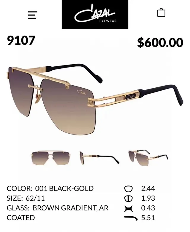 CAZAL Black Gold Rimless Hinges Sunglasses 2