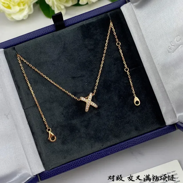 CHAUMET Gold Silver X-Shaped Pendant Pavé-Set Diamonds Necklace 3