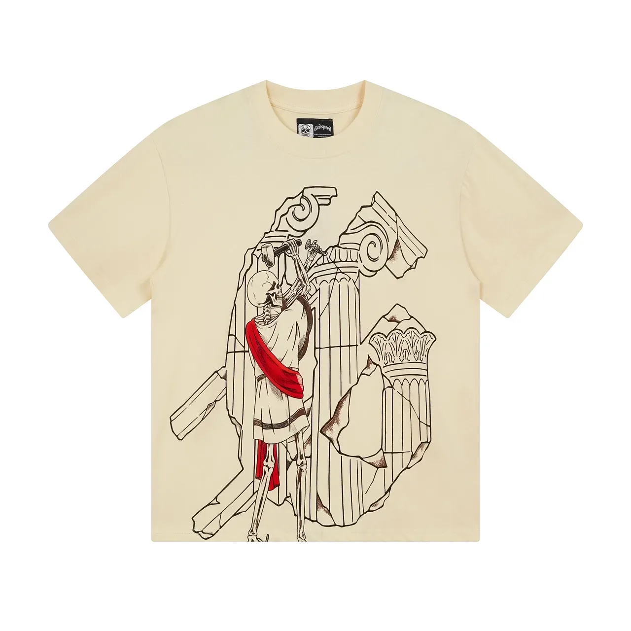 Cream Graphic-Print Skeleton Motif T-Shirt 2