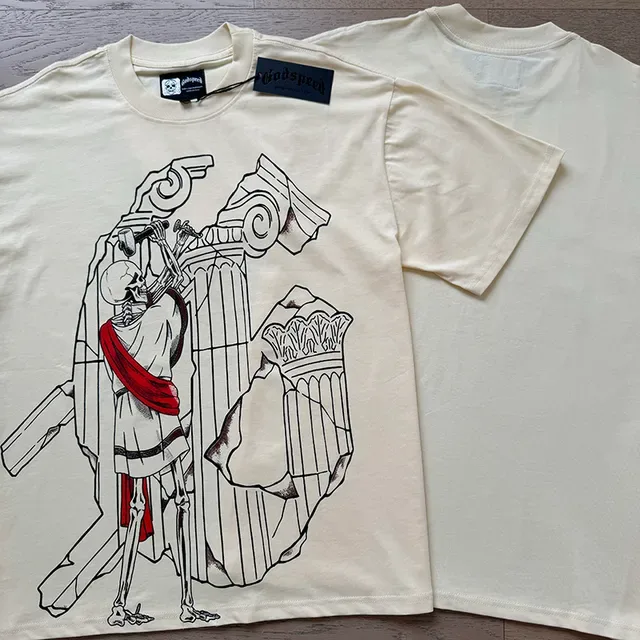 Cream Graphic-Print Skeleton Motif T-Shirt 4