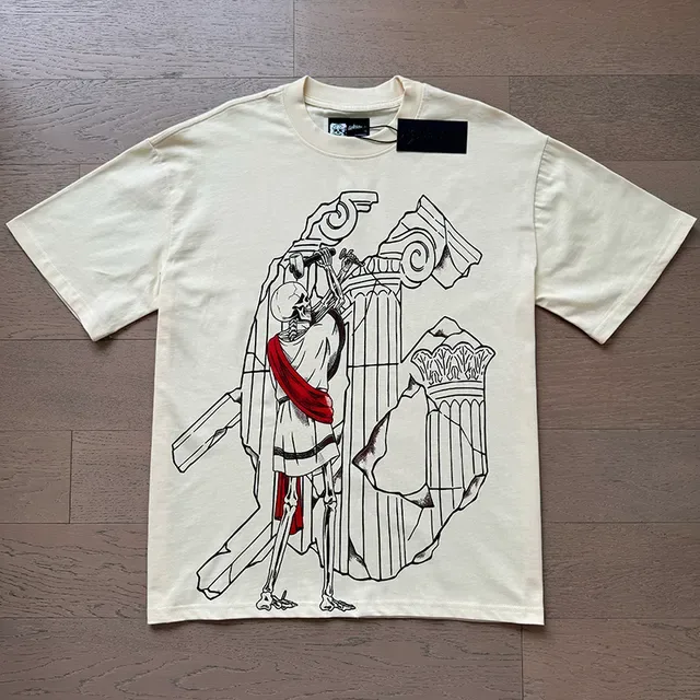 Cream Graphic-Print Skeleton Motif T-Shirt 5