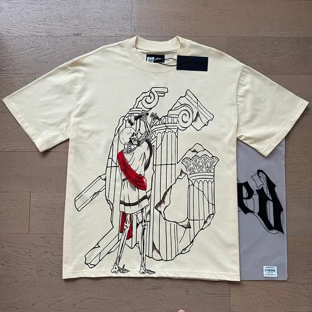 Cream Graphic-Print Skeleton Motif T-Shirt 6