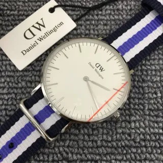 Daniel Wellington Classic Minimalist White Dial Navy Blue White Striped NATO Strap Quartz Watch