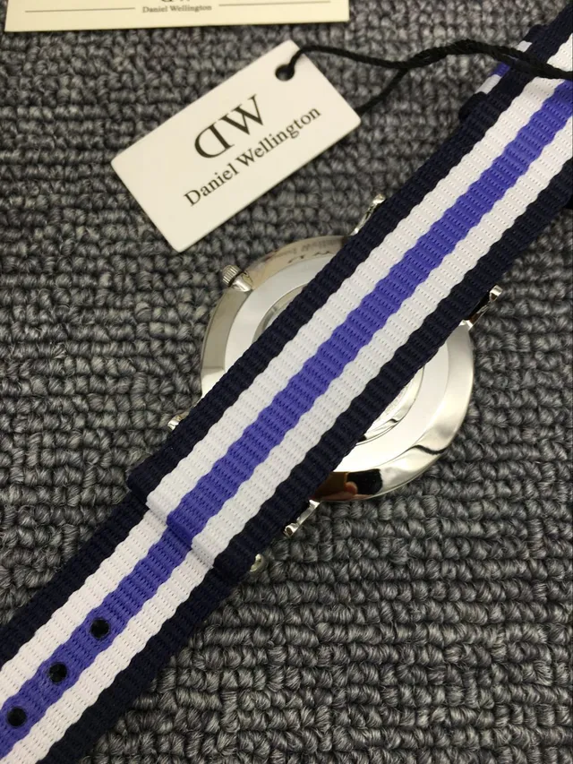 Daniel Wellington Classic Minimalist White Dial Navy Blue White Striped NATO Strap Quartz Watch 3
