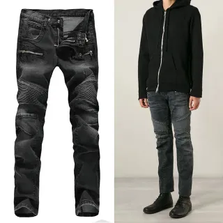 Dark Wash Moto-Style Zippered Knee Panel Jeans