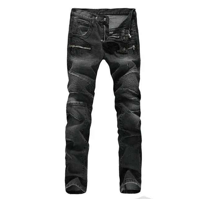 Dark Wash Moto-Style Zippered Knee Panel Jeans 3