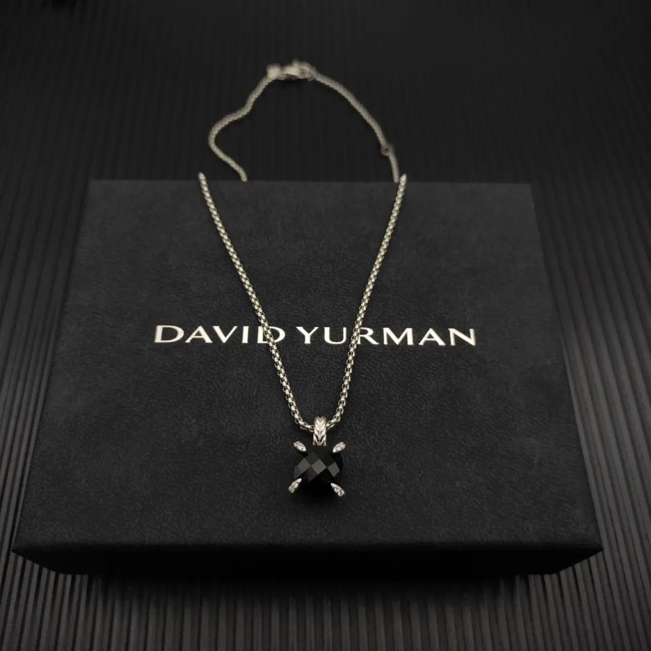 David Yurman Black Faceted Stone Pendant Necklace 7