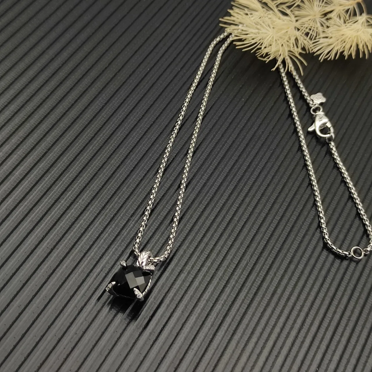 David Yurman Black Faceted Stone Pendant Necklace 8