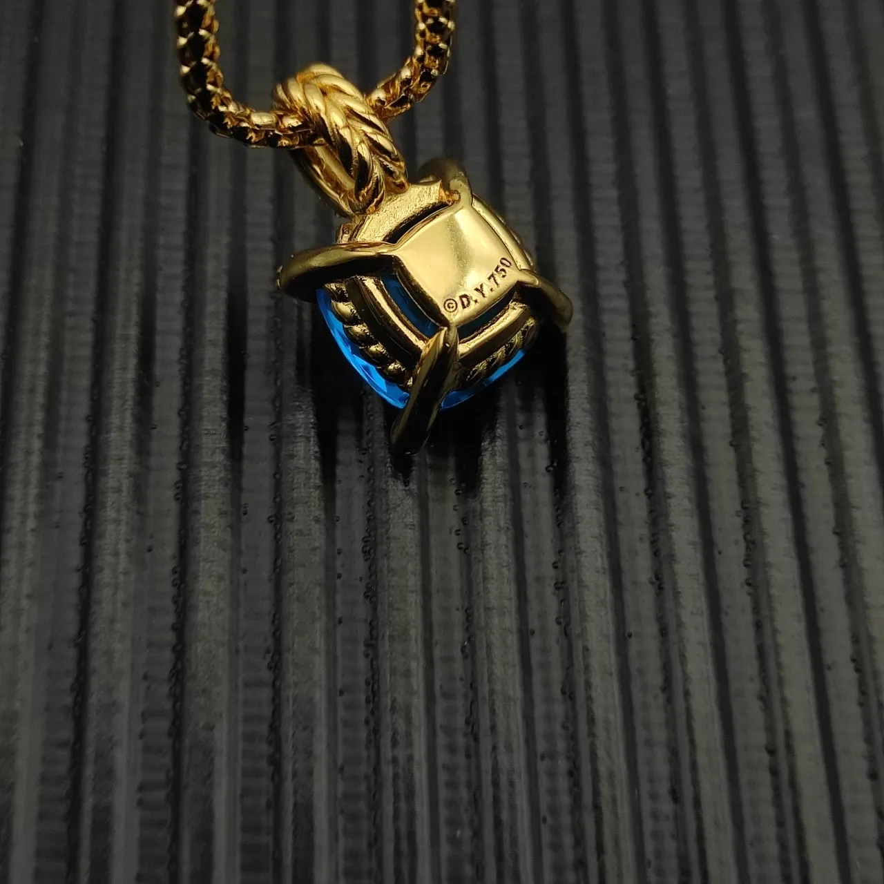 David Yurman Blue Gold Box Chain Cushion-Cut Gemstone Necklace 7