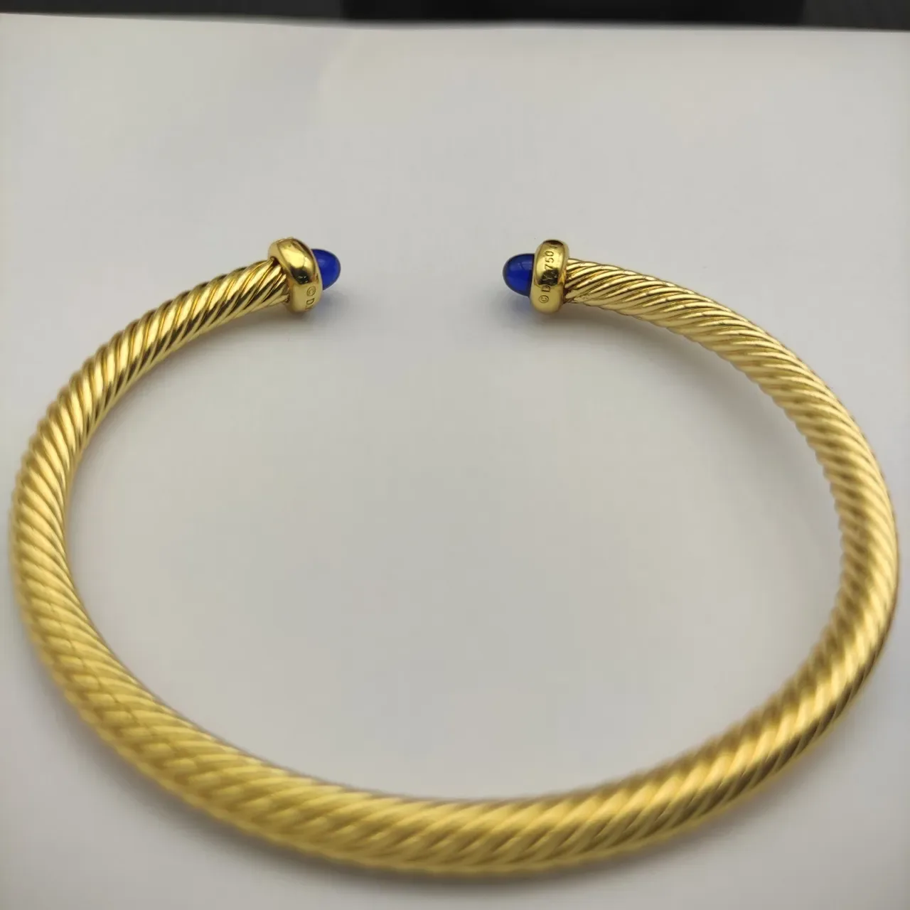 David Yurman Cable Classic Twisted Gold-Tone Blue Cabochon Bracelet 4