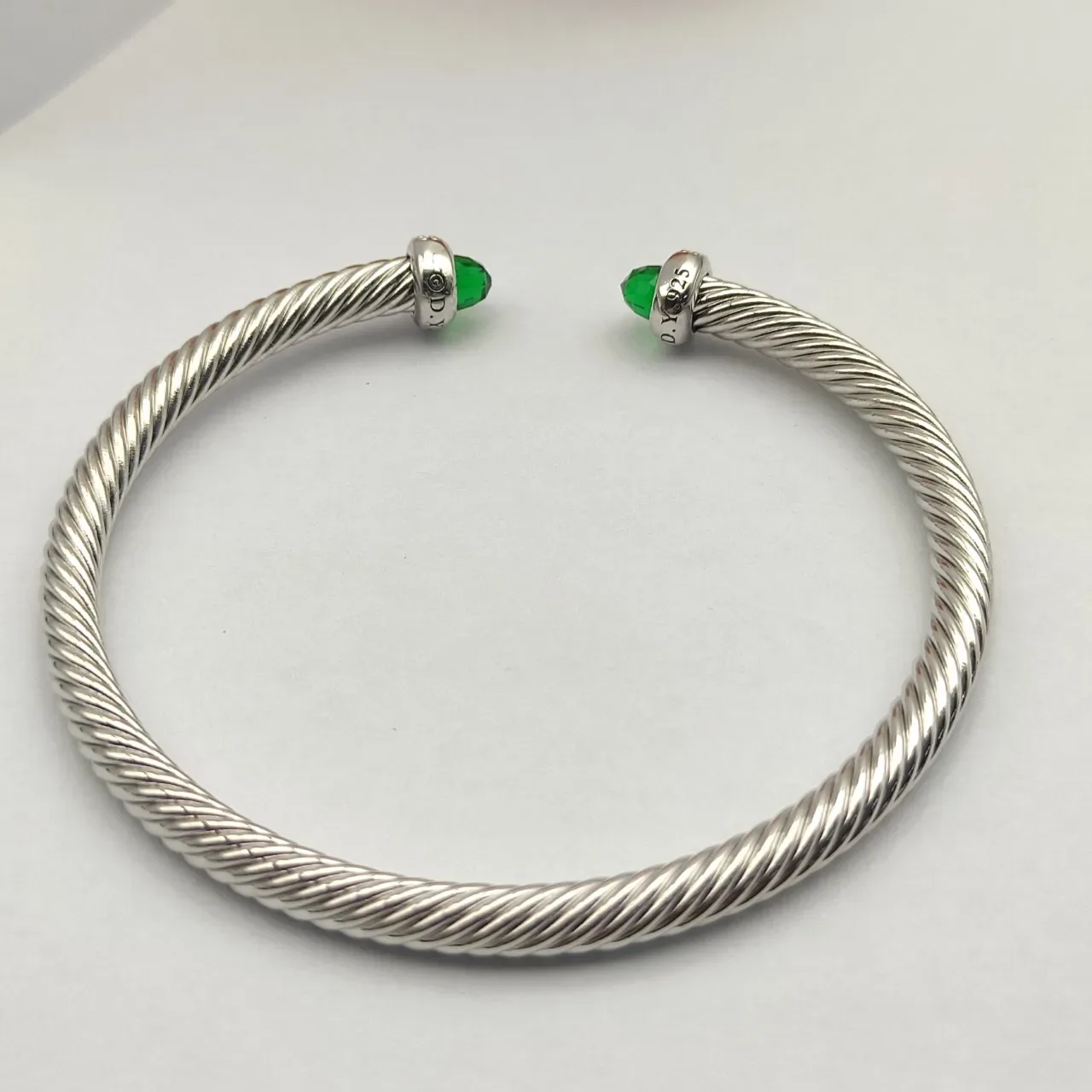 David Yurman Cable Classic Twisted Silver and Green Bracelet 5