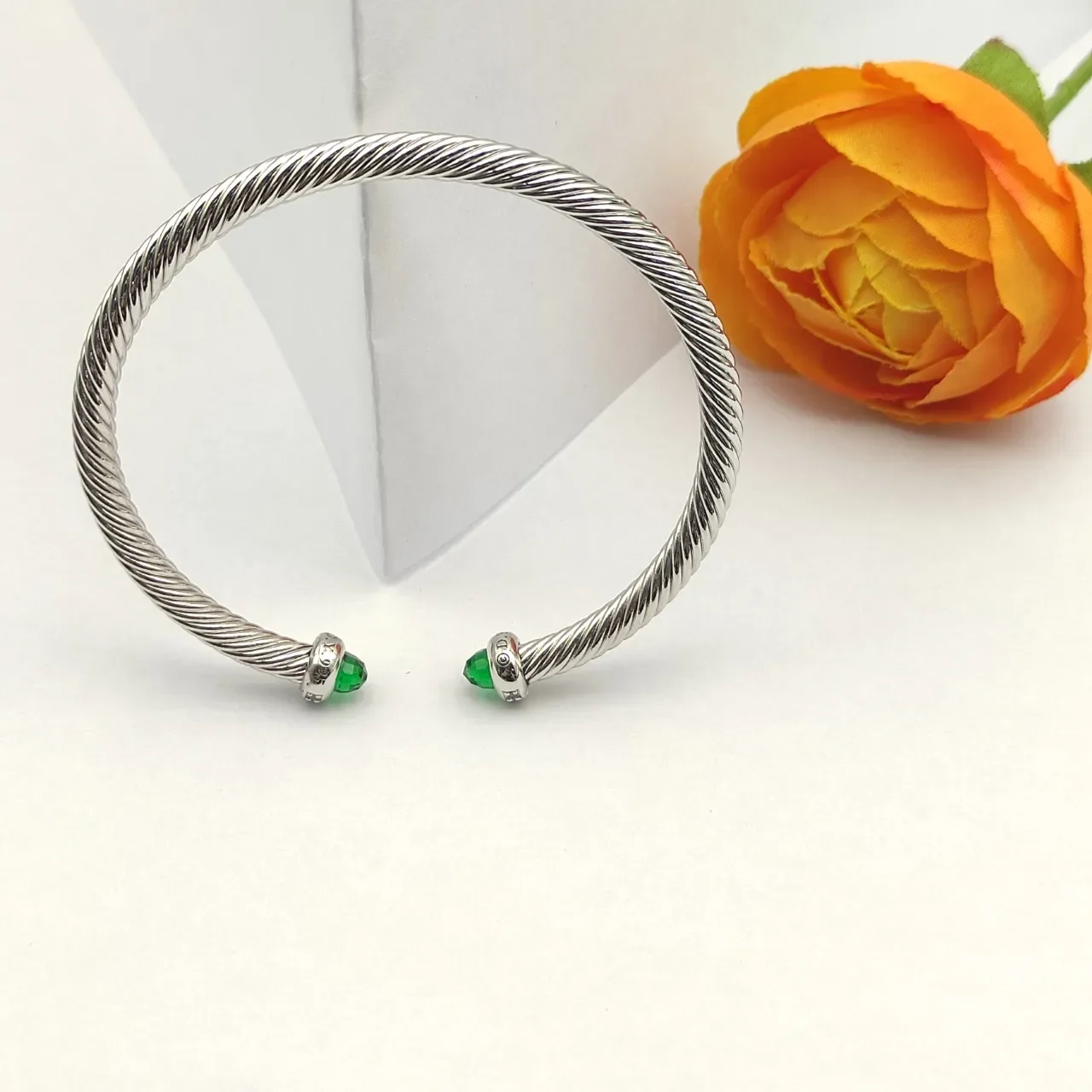 David Yurman Cable Classic Twisted Silver and Green Bracelet 6