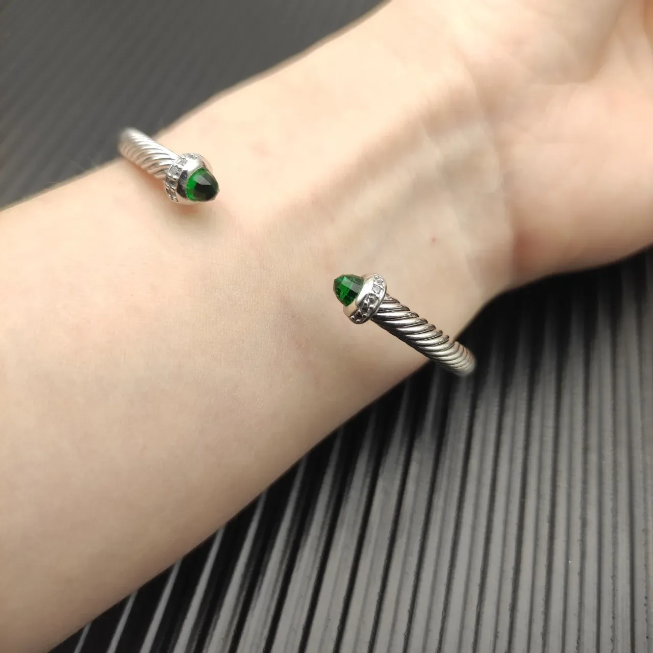 David Yurman Cable Classic Twisted Silver and Green Bracelet 8