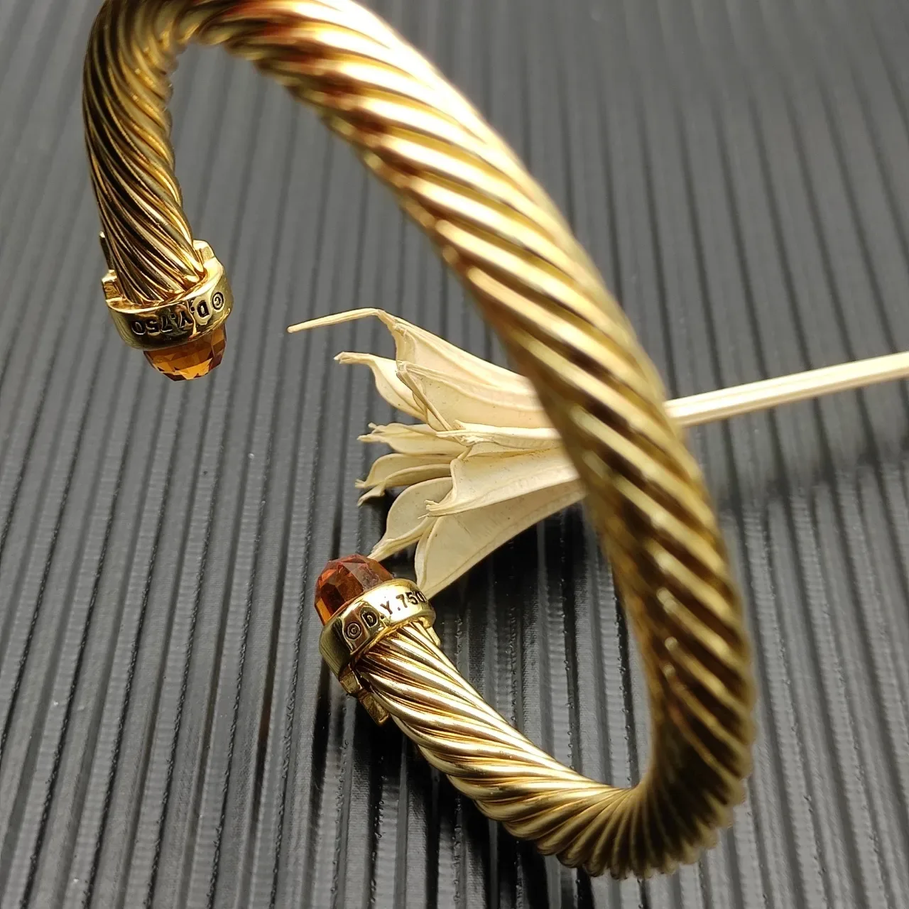 David Yurman Cable Classics Gold Orange Twisted Gemstone-Terminal Bracelet 5