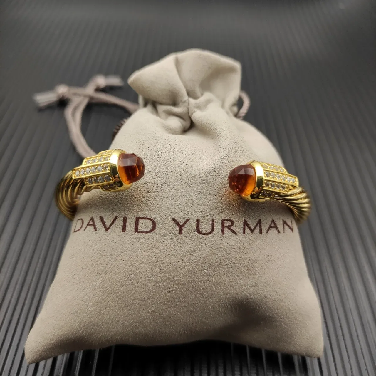 David Yurman Cable Classics Gold Orange Twisted Gemstone-Terminal Bracelet 7