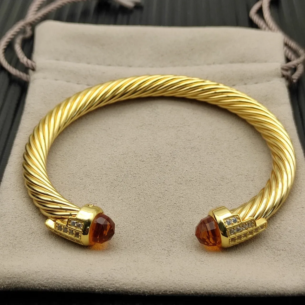 David Yurman Cable Classics Gold Orange Twisted Gemstone-Terminal Bracelet 8