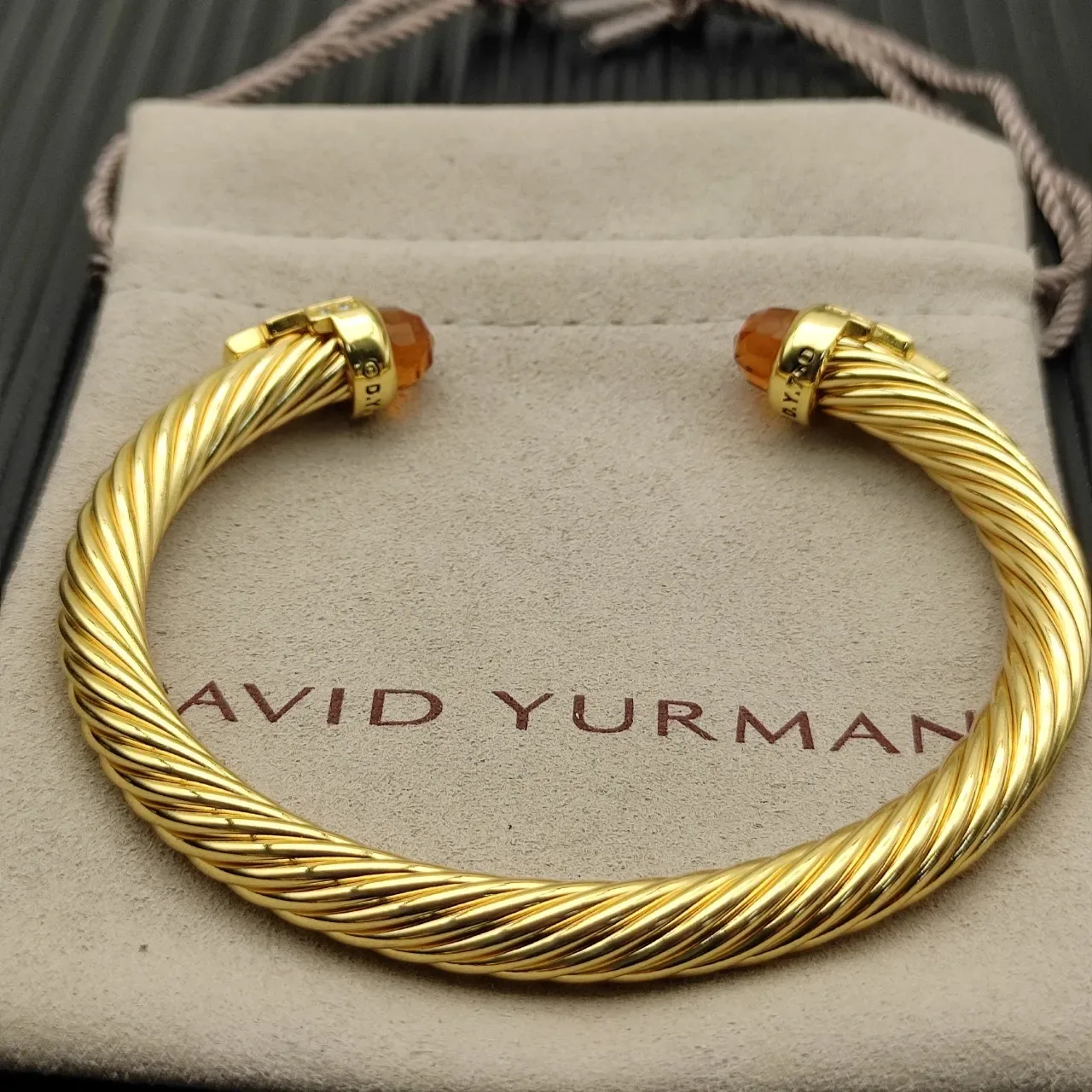 David Yurman Cable Classics Gold Orange Twisted Gemstone-Terminal Bracelet 9