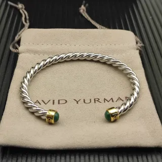 David Yurman Cable Classics سوار معدني ثنائي الألوان فضي أخضر ملتوي