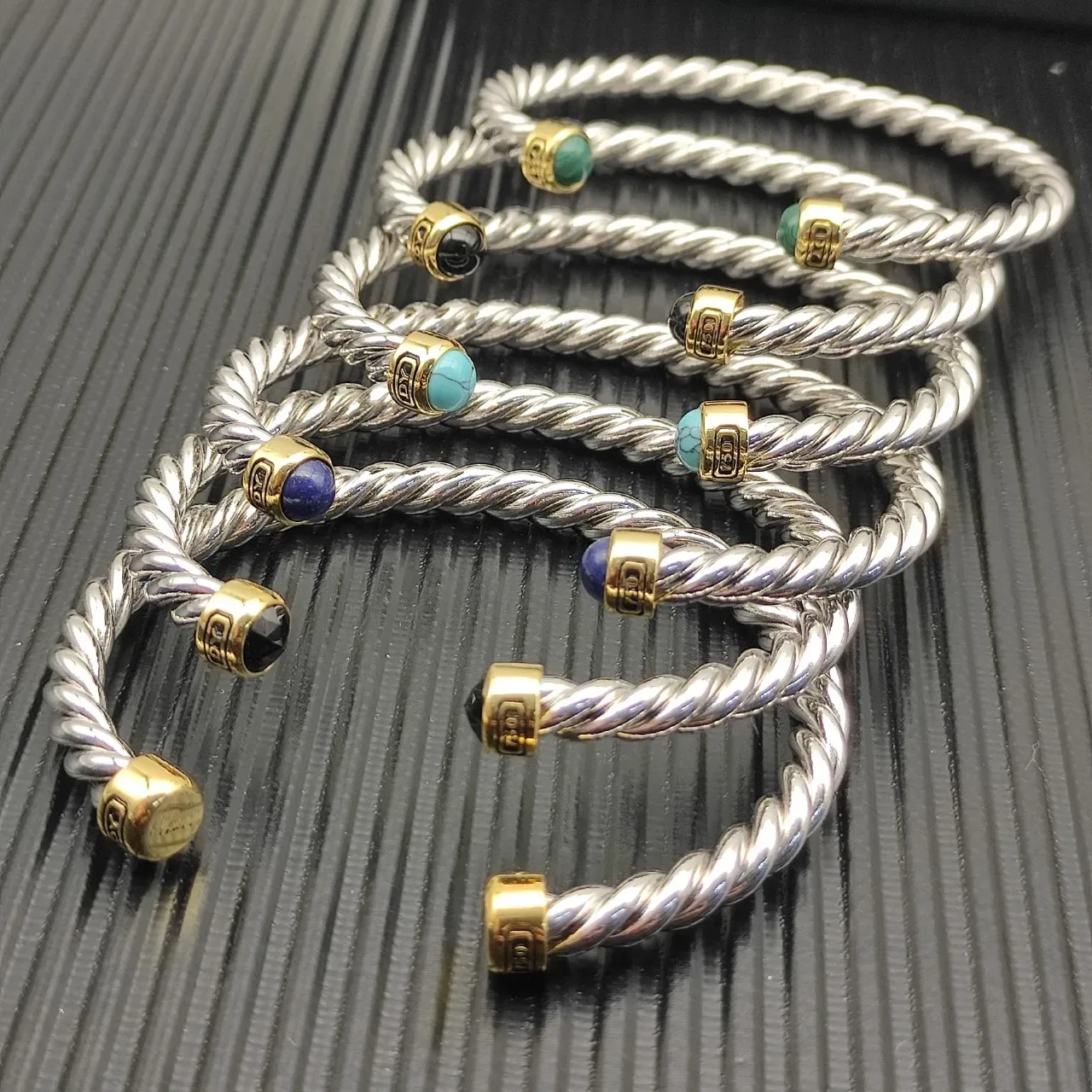 David Yurman Cable Classics Silver Green Twisted Two-Tone Metal Bracelet 2