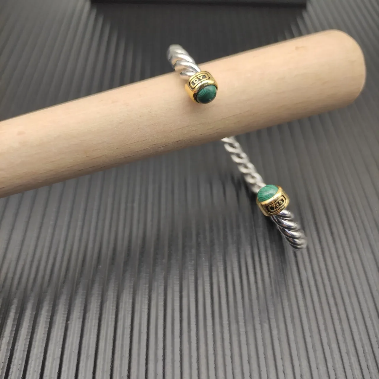 David Yurman Cable Classics Silver Green Twisted Two-Tone Metal Bracelet 6