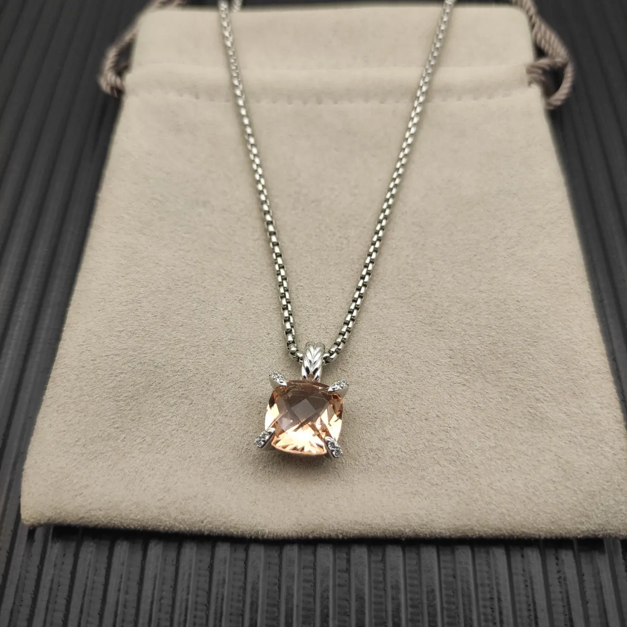 David Yurman Cable Collectibles Cushion-Cut Morganite Pendant Necklace 9