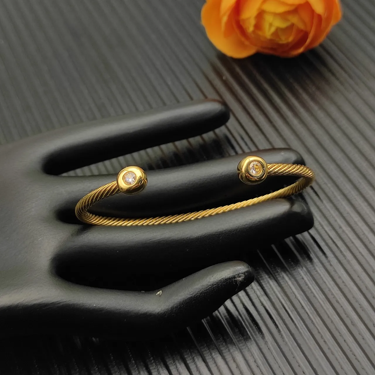 David Yurman Cable Twist Gold-Tone Bezel-Set Stone Bracelet 6