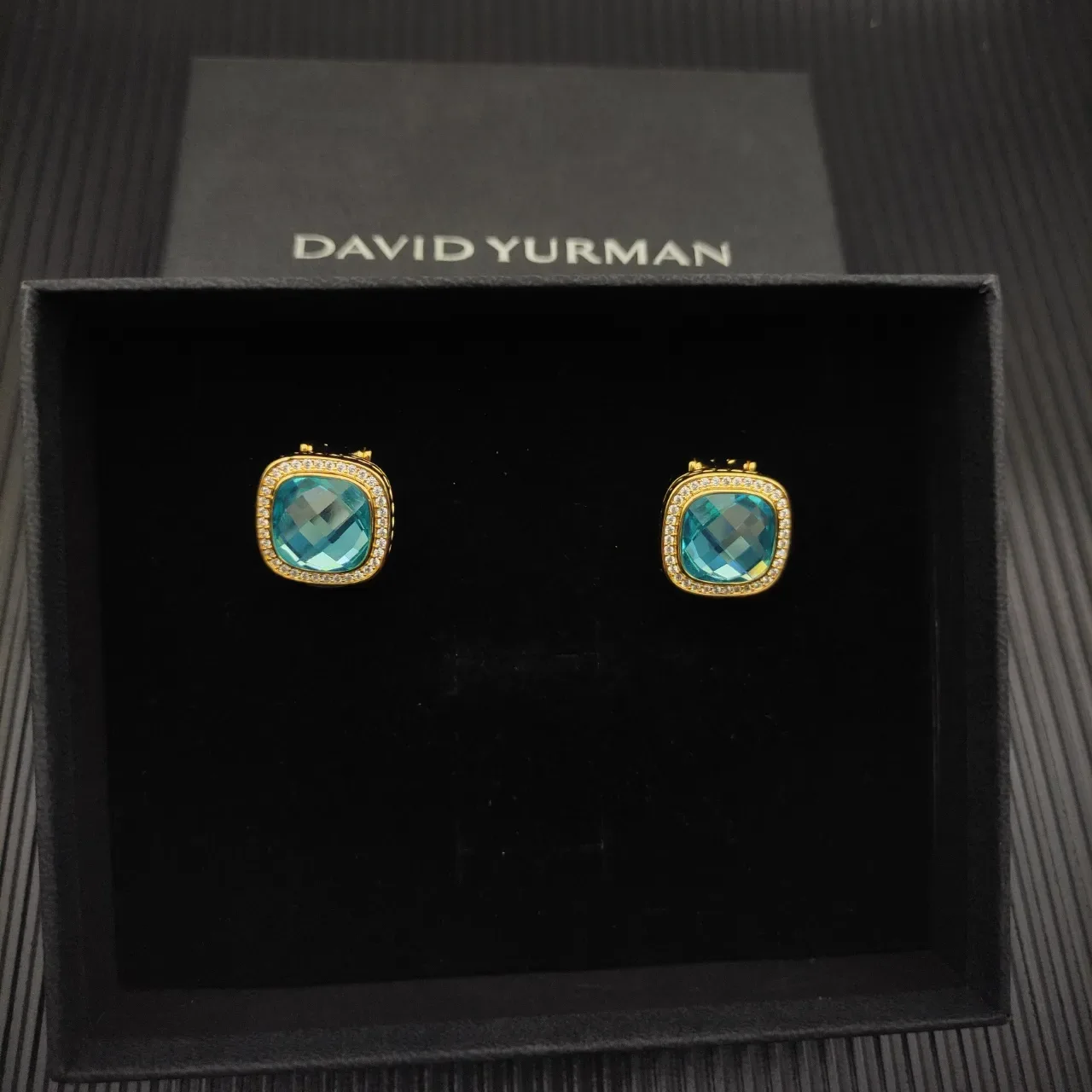 David Yurman Cushion-Cut Blue Gemstone Pavé Halo Clip-On Earrings 7