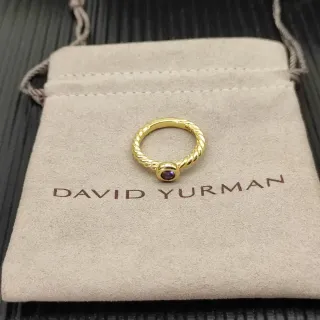 David Yurman Gold Purple Twisted Cable Band Single Bezel-Set Gemstone Ring