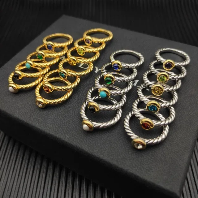 David Yurman Gold Purple Twisted Cable Band Single Bezel-Set Gemstone Ring 2