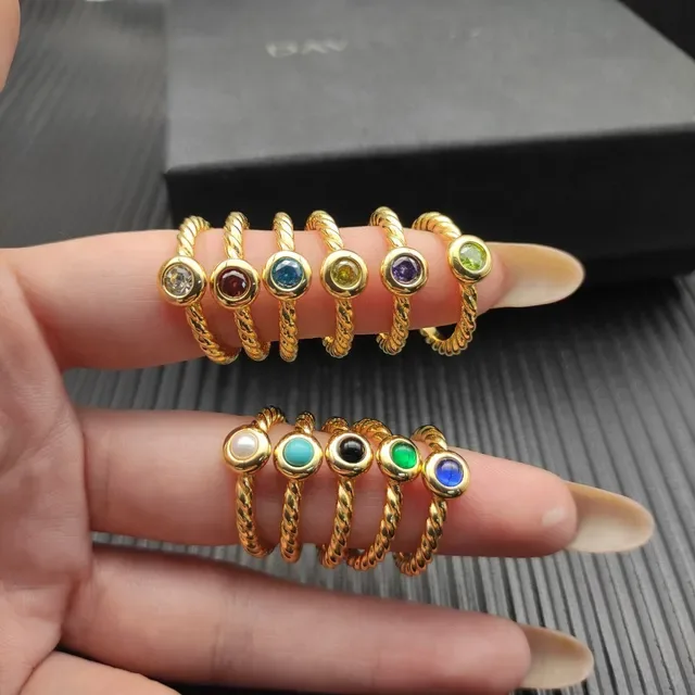 David Yurman Gold Purple Twisted Cable Band Single Bezel-Set Gemstone Ring 3