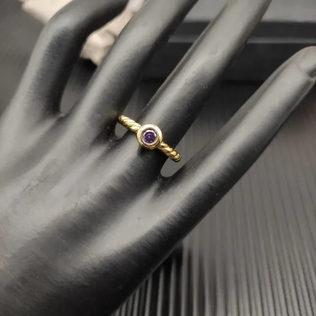 David Yurman Gold Purple Twisted Cable Band Single Bezel-Set Gemstone Ring 4