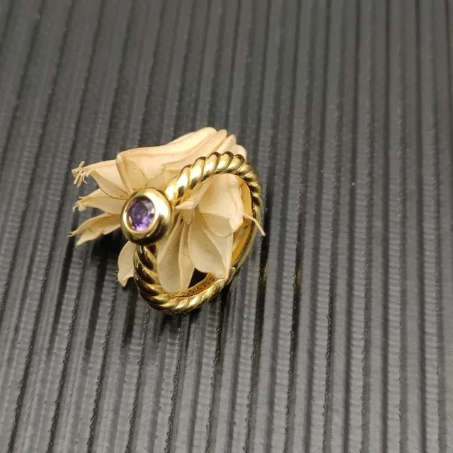 David Yurman Gold Purple Twisted Cable Band Single Bezel-Set Gemstone Ring 5