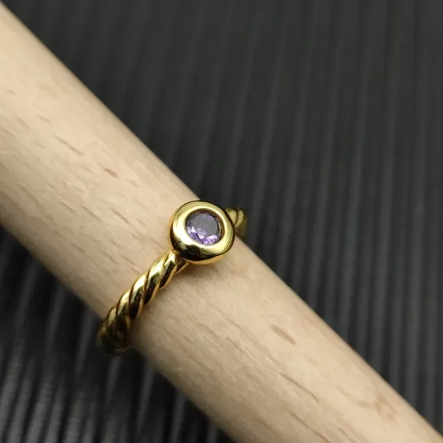 David Yurman Gold Purple Twisted Cable Band Single Bezel-Set Gemstone Ring 6