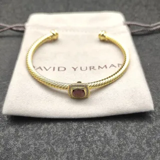 David Yurman Pulsera de Cable Trenzado con Bisel Cuadrado en Oro y Púrpura